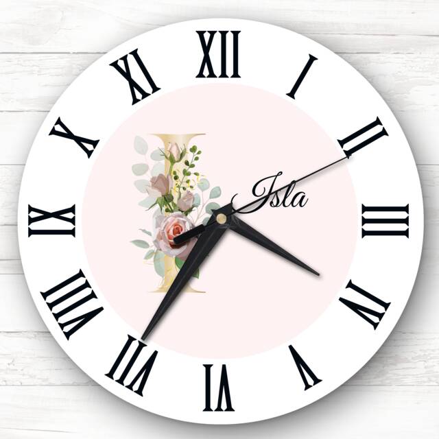 Floral Alphabet Name Initial Letter I Personalised Gift Clock - image 1