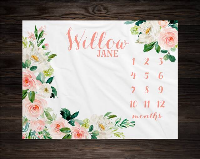 Floral Milestone Blanket Personalized Monthly Growth Tracker Custom Baby Shower Gift For New Mom Newborn Hospital - image 1