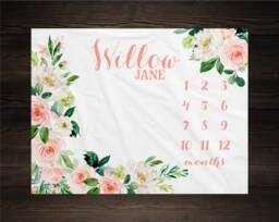Floral Milestone Blanket Personalized Monthly Growth Tracker Custom Baby Shower Gift For New Mom Newborn Hospital