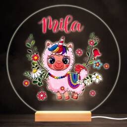 Cute Unicorn Lama Colourful Round Personalised Gift Led Lamp Night Light - Bedroom - thumbnail 1