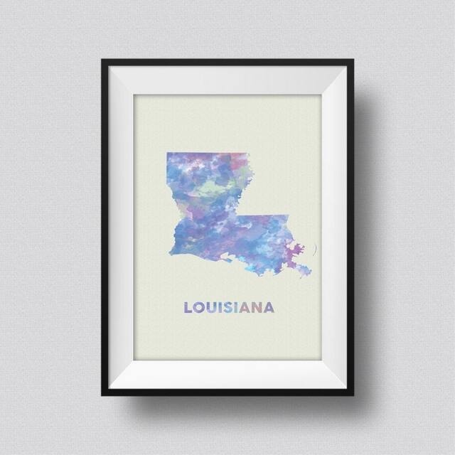 Louisiana Map Usa Watercolor Art Print Ink Splash Poster Canvas