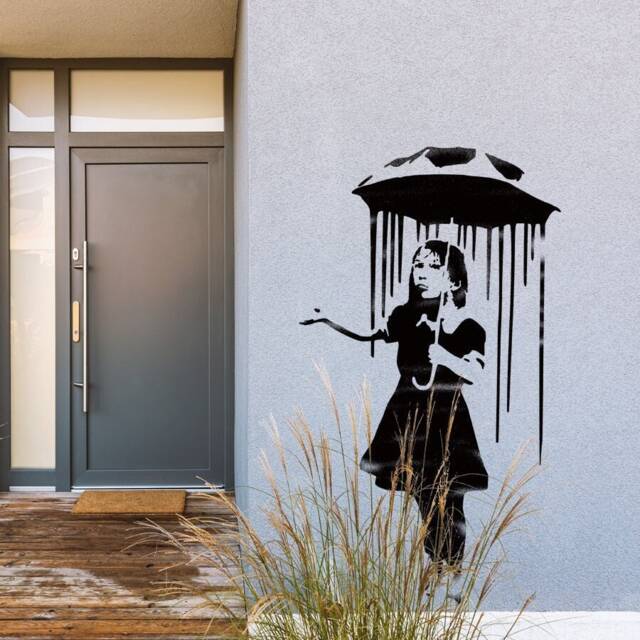 Banksy Nola Rain Girl Stencil Life Size Mural, Interior/Exterior Decor - image 1