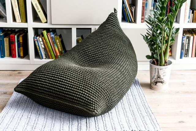 Khaki Bean Bag Chair, Floor Cushion, Classic Green Lounger Chair For Adults, Living Room Natural Cotton - image 1