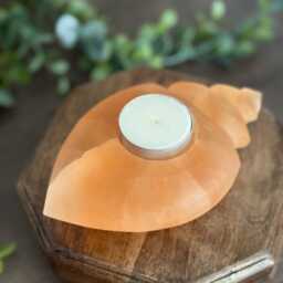 Orange Selenite Shell Candle Holder - Natural Crystal Tealight Coastal Home D??cor & Healing Stone Gift - thumbnail 2