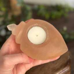 Orange Selenite Shell Candle Holder - Natural Crystal Tealight Coastal Home D??cor & Healing Stone Gift - thumbnail 3