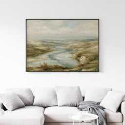 River Valley Poster, Neutral Landscape Wall Art, Wetland Painting - thumbnail 4