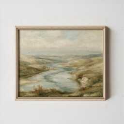 River Valley Poster, Neutral Landscape Wall Art, Wetland Painting - thumbnail 3