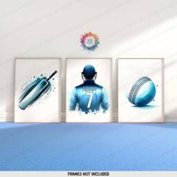 Personalised Cricket Print - Set Of 3 Posters - Boys Bedroom Decor Kids Room Wall Art Light Blue Cricketer Artwork Custom Teen Gifts - thumbnail 2