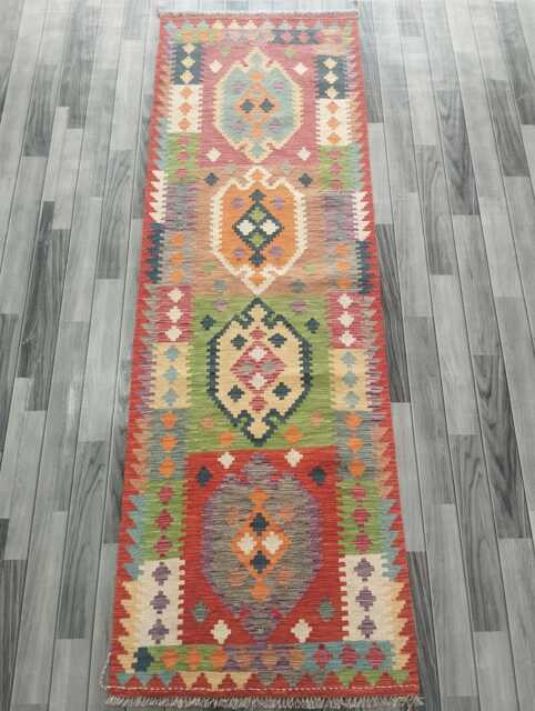 Tribal Wool Runner, Handmade Artisan Afghan Turkish Persian Qashqai Moroccan Navajo Flatweave, Natural Kilim Rug 237x79 cm - image 1
