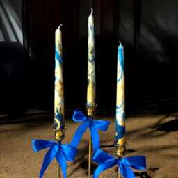 Gold Royal Blue Marble Candles, Tall Taper Candle Set, Dinner Candles, Gold Dark Blue Home Decor, Wedding Candle, Christmas Pillar Gift - thumbnail 3