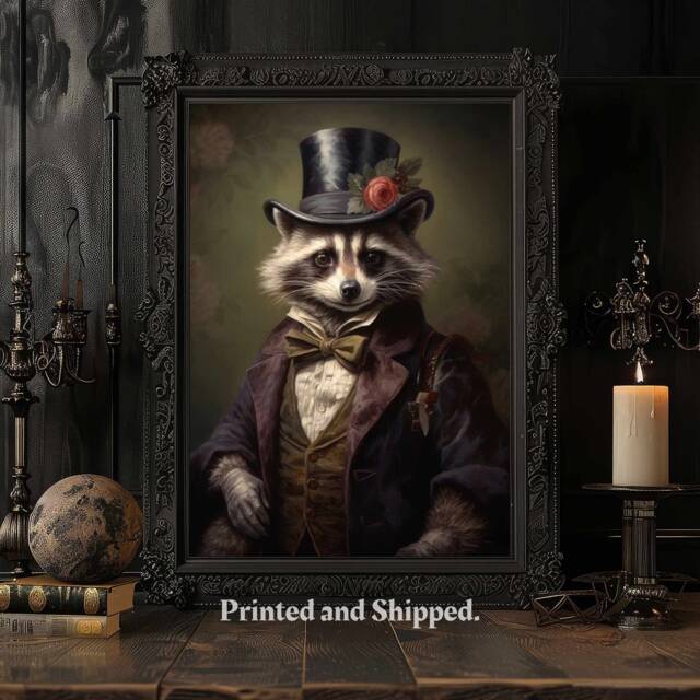Victorian Raccoon Portrait Print Gothic Animal Art Poster - image 1
