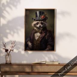 Victorian Raccoon Portrait Print Gothic Animal Art Poster - thumbnail 2