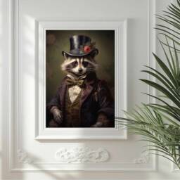 Victorian Raccoon Portrait Print Gothic Animal Art Poster - thumbnail 3