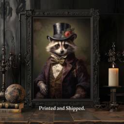 Victorian Raccoon Portrait Print Gothic Animal Art Poster - thumbnail 1