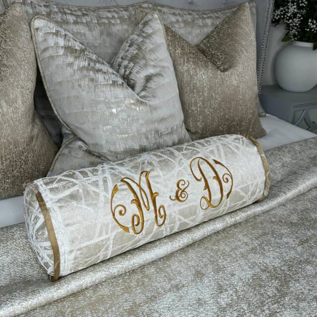 "Personalised Cushion, Luxury Pillow, Pillow, Initial -Name Gift Idea, Birthday Gift, Name Gold Cushion 16""x6" - image 1