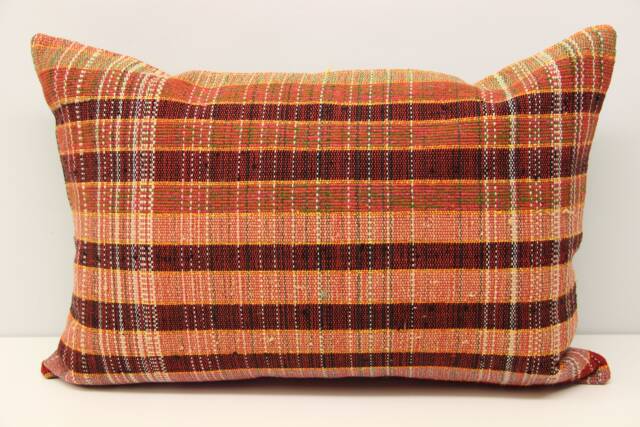 Turkish Kilim Lumbar Pillow Cover Vintage Wool & Cotton, 16x24 Inch - image 1