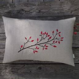 Linen Cushion Rosehips Embroidered Cover, Linen Natural Beige-Grey Many Sizes Autumnal Christmas Decoration Embroidery Brown Red - thumbnail 2