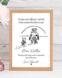 Personalised Teacher Print, Thank You Appreciation Gift, School Nursery, End Of Year/Term Gift. Unique Gift For Teachers Winnie Pooh 3 - thumbnail 1