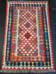 Kilim Rug, Handwoven Artisan Afghan Turkish Aztec Natural Reversible Wool Rug 153x99 cm - thumbnail 1