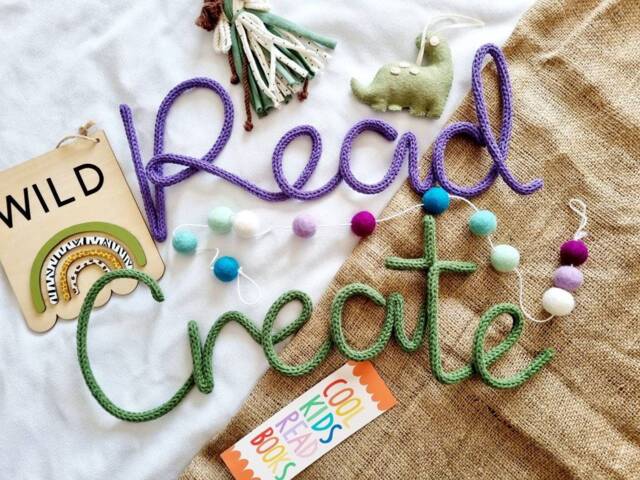 Knitted Word Sign - Customisable Words Wire Signs Play Read Wild L Personalised Wall Decor - image 1