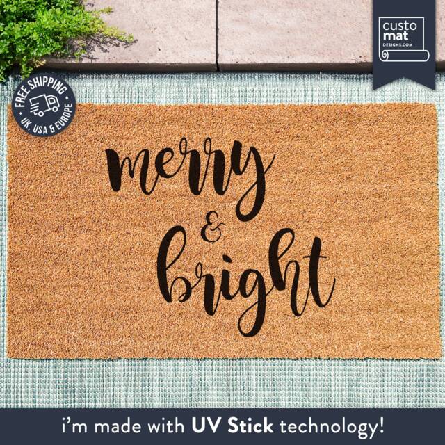 Merry & Bright Christmas Mat - Door Holiday Season Housewarming Gift- Decor Welcome - image 1