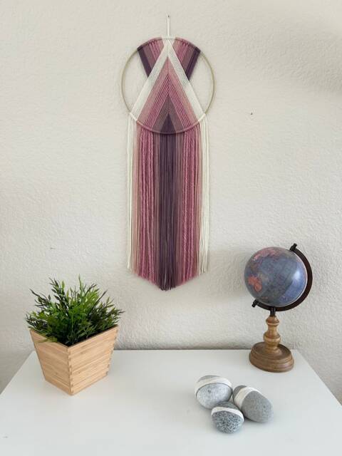 Purple Yarn Wall Hanging, Macrame Hoop Tapestry, Boho Nursery Decor - image 1