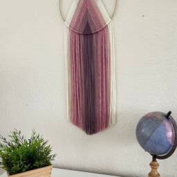 Purple Yarn Wall Hanging, Macrame Hoop Tapestry, Boho Nursery Decor - thumbnail 3