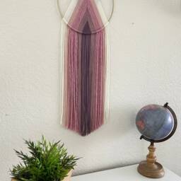 Purple Yarn Wall Hanging, Macrame Hoop Tapestry, Boho Nursery Decor - thumbnail 2
