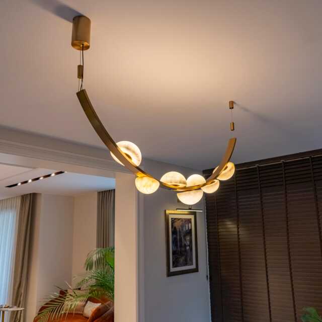 Hartum Marble Led Chandelier - Brushed Brass Finish - image 1