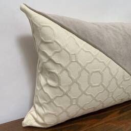 Handmade Velvet & Textured Cream Pillow Cover, Modern Farmhouse Lumbar - thumbnail 3
