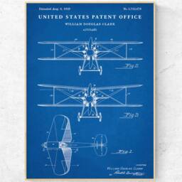 Airplane 1929 Patent Print. Aviation Poster. Pilot Gift. Aircraft Plane Vintage Decor Bi-Wing Biplane Wall Art Ready To Hang Canvas - thumbnail 3