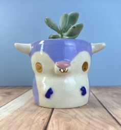 Minotaur Planter, Cute Bull Succulent Handmade Ceramic Animal Planter With Drainage, Mythology Decor, Small Plant Pot Gift