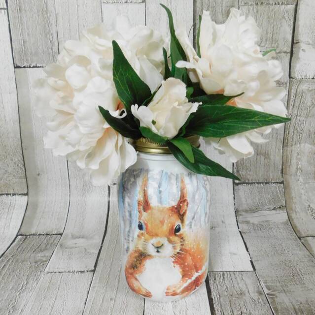 Red Squirrel Decoupage Kilner Jar Woodland Vase, Pen Pot - image 1