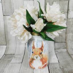 Red Squirrel Decoupage Kilner Jar Woodland Vase, Pen Pot - thumbnail 1