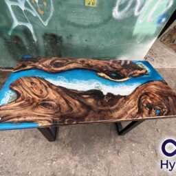 Personalized Live Edge Resin Dining Table Blue Ocean Epoxy, Reclaimed Wood - thumbnail 3