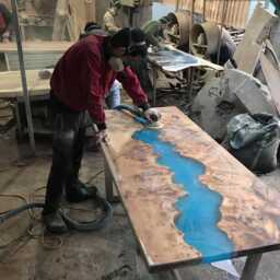 Personalized Live Edge Resin Dining Table Blue Ocean Epoxy, Reclaimed Wood - thumbnail 4