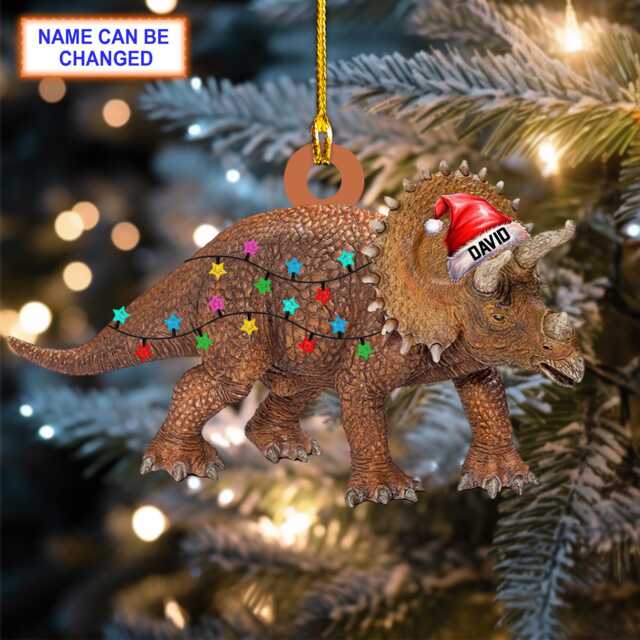Custom Name Triceratops Dinosaur Personalized Ornament, Christmas Tree Hanging Decor, Flat 2D Ornament - image 1