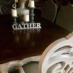 Farmhouse Gather Sign, Wood Shelf Decor, Sitter, Standing Letter Tabletop, Mantel Silver - thumbnail 4