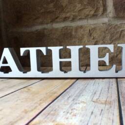 Farmhouse Gather Sign, Wood Shelf Decor, Sitter, Standing Letter Tabletop, Mantel Silver - thumbnail 2