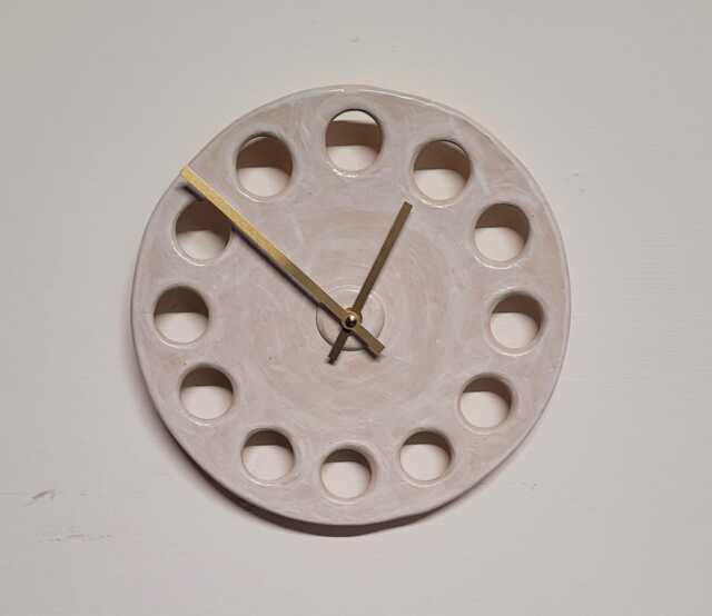 Unusual Hand Made White Glazed Stoneware Ceramic Minimalist Wall Clock With Brass Hands Quartz 25 cm 10 - image 1