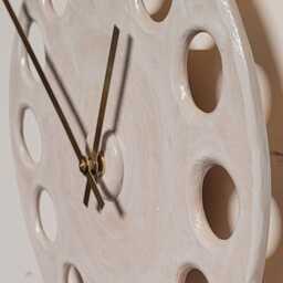 Unusual Hand Made White Glazed Stoneware Ceramic Minimalist Wall Clock With Brass Hands Quartz 25 cm 10 - thumbnail 3
