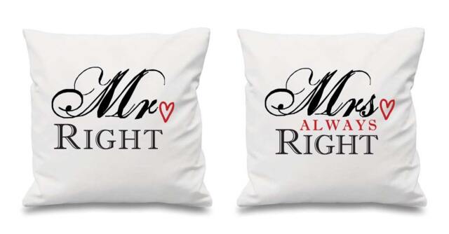 Couples Cushion Covers Mr Right Mrs Always Birthday Christmas Valentines Anniversary - image 1
