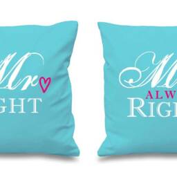 Couples Cushion Covers Mr Right Mrs Always Birthday Christmas Valentines Anniversary - thumbnail 2