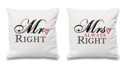Couples Cushion Covers Mr Right Mrs Always Birthday Christmas Valentines Anniversary