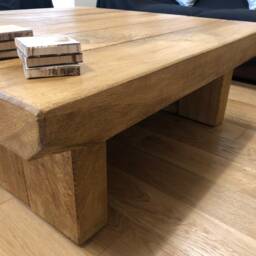Hand-Crafted Rustic Chunky Oak Sleeper Coffee Table - Wax Finish Old Pine Stain Solid - thumbnail 2
