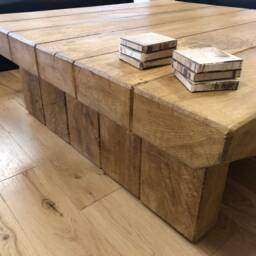 Hand-Crafted Rustic Chunky Oak Sleeper Coffee Table - Wax Finish Old Pine Stain Solid - thumbnail 4