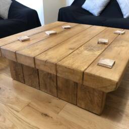 Hand-Crafted Rustic Chunky Oak Sleeper Coffee Table - Wax Finish Old Pine Stain Solid - thumbnail 3