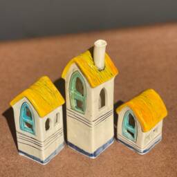 Handmade Ceramic House Set Colorful Pottery Village Decor - thumbnail 2