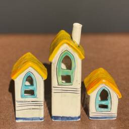 Handmade Ceramic House Set Colorful Pottery Village Decor - thumbnail 3