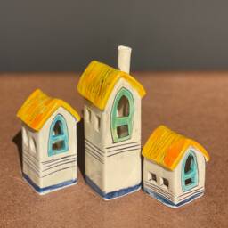 Handmade Ceramic House Set Colorful Pottery Village Decor - thumbnail 1